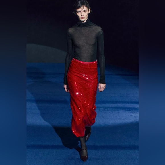 NWT ZARA ZW Collection Sequined Midi Skirt - Picture 1 of 11